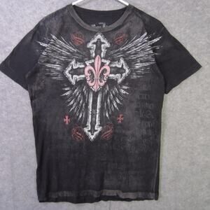 Raw State Shirt Mens Medium Black Vengeance Cross Wings Graphic Gothic Tee